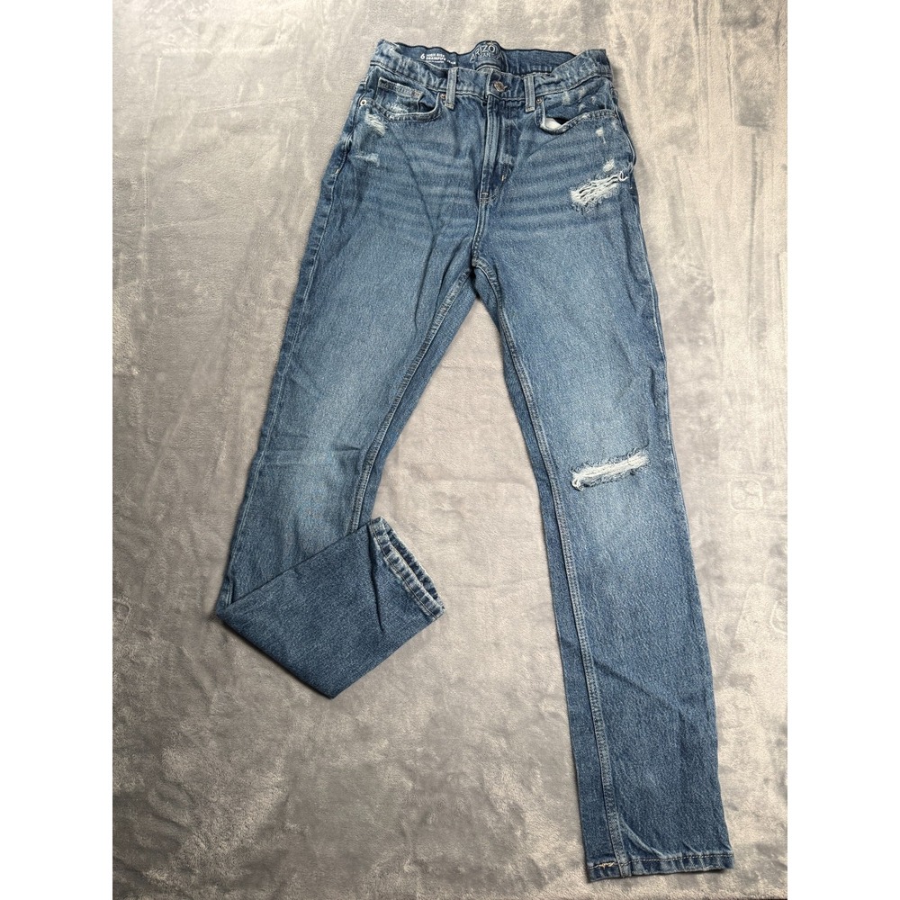 Arizona Jeans Drainpipe Womens 6 Blue Denim Distressed High Rise Slim Straight